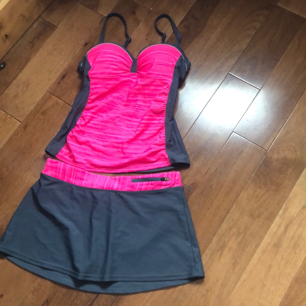 Beautiful neon pink and gray two piece swimsuit